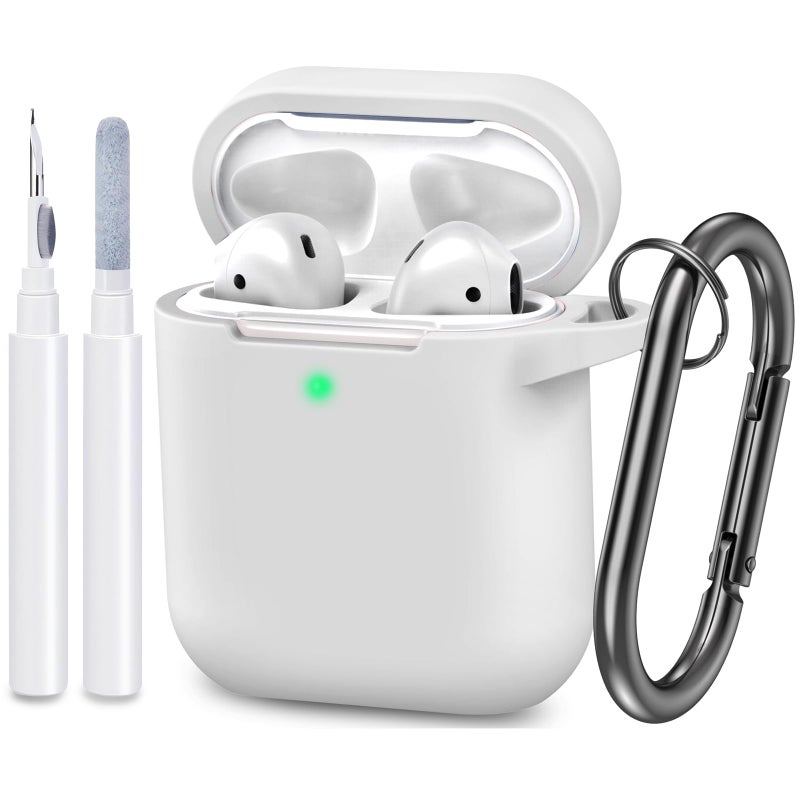 ATUAT Compatible with AirPods Case Cover, Full Protective Silicone Skin Dust-Proof Designed for Apple AirPods 1st 2nd Generation with Keychain, Front LED Visible, White - Image 1